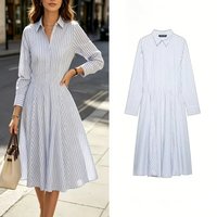 Woman Bold Stripe Shirt Dress 2026 Spring Midi Style Loose Fit Long Sleeve Striped City Commute Elegant Casual Wear