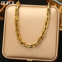 EILIECK 316L Stainless Steel Gold Color Chain Necklace Minimalist Metalic Texture 18K PVD Plated Collar Necklace Jewelry Gift