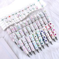 10Pcs Plastic Diamond Beadable Luxury Glitter Pen Stationery Full Diamond Bead Pens Beaded Ballpoint Pen School Office Supplies