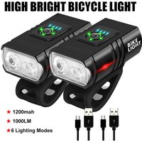 Bicycle Light 2T6 LED Front USB Rechargeable Mountain Bicycle Lamp 1000LM Bike Headlight Flashlight Cycling Accessories Tail