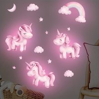 1 Set Glow-In-The-Dark Unicorn Wall Sticker Dreamy Pink Unicorn Rainbow Star Bedroom Wall Decoration Birthday Party Supplies