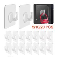 5/10/20Pcs Self-adhesive Hook Transparent Door Wall Hook Child Heavy Load Rack Kitchen Bathroomkey holder