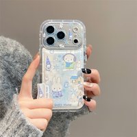Korean INS Flower Camera Cute Rabbit Leather Phone Case for iPhone 17 14 15 Pro 16 Pro Max Fundas Cartoon Cases Shockproof Cover