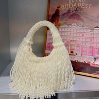 Luxury Pearl Beaded Handbag Fashionable Long Tassel Design Women's Handmade Evening Bag Unique Chain Crossbody Bucket Bag Female