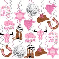 36Pcs Western Cowgirl Party Hanging Decorations, Pink Let's Go Girls Cowgirl Bachelorette Party Decorations for Western