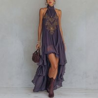 2026 new purple embroidered turtleneck sleeveless ruffle dress