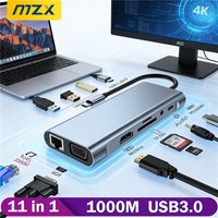MZX 11 in 1 USB C Docking Station 1000M/100M Hub 4K HDMI-ompatible Type A RJ45 Adapter Concentrator Dock PC Laptop Accessories