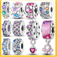 925 Sterling Silver Butterfly Colorful Clip Charms Zircon Silicone Spacer Beads for Bracelet Women DIY Jewelry Gift