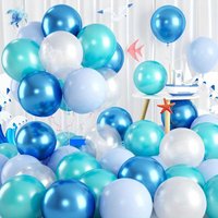 55 PCS 10inch Balloon Sets in Blue White and Metallic Blue for Marine-themed Celebration Wedding Birthday and Holiday Decoration