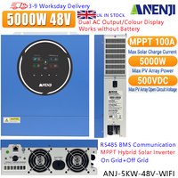 ANENJI 5KW 48V Hybrid Solar Inverter 230VAC Pure Sine Wave Dual AC output On Grid 100A MPPT Solar Charger PV 500VDC with WIFI