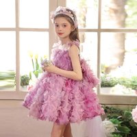 Jill Wish J452 Luxury Fuchsia Flower Girl Dress with Bow 3D Flowers Princess Kids Wedding 1st Birthday Pageant Party Ball Gown