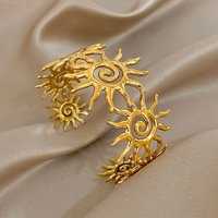Trendy Stainless Steel Cuff Bangle for Women Men Vintage Gold Color Spiral Sun Totem Wrist Bracelets Waterproof Jewelry Gifts