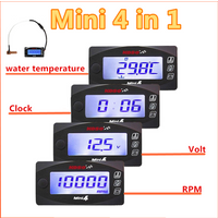 koso 4 in 1 Tachometer Motorcycles Water Temperature Meter Voltage Time RPM LED Digital Display Fin Type Sensor