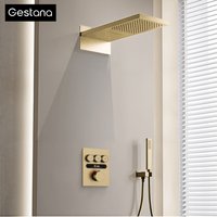 Luxury brass brushed gold LED digital display constant temperature shower system with hot&cold water ceiling embedded bath Mixer