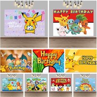 Pokemon Pikachu Birthday Party Backdrop with Photo Booth Props for Boys Girls Kids Cartoon Baby Shower Background Decor Props