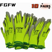 10 Paar PU-beschichtete Arbeitshandschuhe – leichte, langlebige Schutzhandschuhe EN 388/ISO20471, zertifiziert, Größen S/M/L/XL
