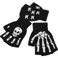 AliExpress 1-9pcs New Adult Kids Halloween Skeleton Skull Half Finger Luminous Punk Gloves Winter Skull Fingerless Black Mitten