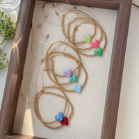 Bohemian Simple Casual Daily Women's Bracelet Couple Bracelet Colorful Alloy Enamel Heart Pendant Gold Seed Bead Jewelry Accessory