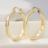 Fashion Classic Gold Color Metal Carving Flower Hoop Earrings For Women Jewelry Simple Casual Earrings Jewelry Suitable Daily