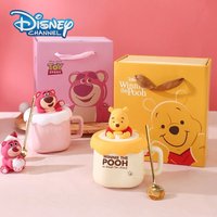 Disney Winnie The Pooh Mug Cute Strawberry Bear Cartoon Set Cup Couple Ceramic Mug Friend Gift Box