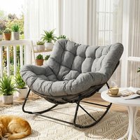 Oversized Rocking Chair Lounge Chair with Thick Cushion, Comfy Nest Rocker Chair Outdoor Egg Chair w/ Waterproof Removable Cushion & Straps Metal Frame 150kg