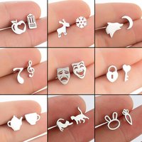 Asymmetry Stainless Steel Abstract Face Earring Women Rabbit Carrot Ear Jewelry Girls Multiple Style Earrings Gifts Accessories
