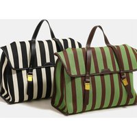 Multi-use Briefcase Denim Canvas Striped Backpack Large Capacity Commuter Black White Contrast Handbag Messenger Travel Bag