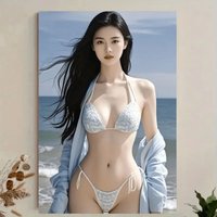 Beach Wall Art for Living Room, Blue Bikini Ocean Scene Elegant Home Decor for Bedroom Bathroom Kitc