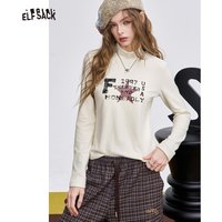 ELFSACK 2025 Winter New Arrivals Y2K Slim Fit Half Neck Graphic Long Sleeve T-shirt For Woman