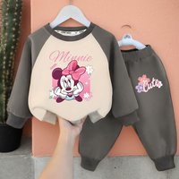 DISNEY Minnie Printed Girls Casual Hoodies and Trousers 2-piece Sets Spring Fall Kids Sweatshirts Set Children Spliced Tracksuit