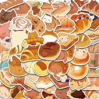 50PCS Cute Cartoon Bread Cat Sticker Laptop Waterproof Aesthetic Notebook Cafe Landscape Waterproof Wall Notebook Stickers