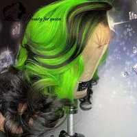 Wear And Go 180% Density Purple 13x4 Colored Human Hair Wig Long Straight Mint Green Lace Front Wigs For Women Cosplay Glueless