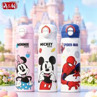 X&W Disney Mickey Stainless Steel Children's Thermos Bottle Portable Vacuum Direct Drinking Straw Cup Hot and Cold Beverage Cup