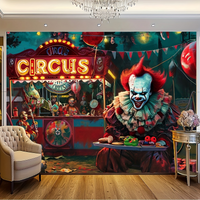 1 person Scary Clown Carnival - Spine tingling evil circus background haunted house decorated banner for home