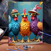 Huacan DIY Hobby Acrylic Paint By Numbers Animal Cock Colorful Drawing By Numbers Chicken Handicraft Craft Kit Wall Decoration