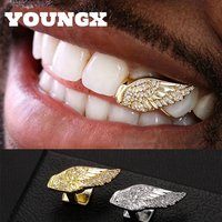 YOUNGX Hip Hop Relief Wing Shape Tooth Caps Dental Grills For Men Women Punk Teeth Grillz Jewelry Cosplay Party Gift