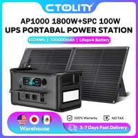 CTOLITY Camping Portable Power Station AP1000 Solar Generator 1800W 1024Wh Lifepo4 Battery AC Output ETFE 100W 20.5V Solar Panel