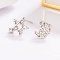 925 Sterling Silver Moon Star Zircon Earrings For Women Wedding Party Fashion Charm Fine Jewelry