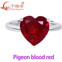 4.5ct 10mm heart shape 925 Silver Adjustable Ring Pink Pigeon Blood Red Cornflower Blue lab ruby sapphire & Paraiba Color