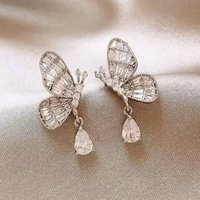 Elegant Silver Needle Minimalist Zircon Butterfly Earrings Exquisite Uniquely Beautiful Luxurious High End Earrings