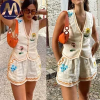 Women's Summer 2-Piece Set Sleeveless Print Slim Fit Vest Top And Beach Vacation Shorts Casual Fashionable Outfit Ensemble