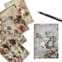 32pcs Retro Floral Cute Pet Dog Postcards, Pet Theme Greeting Cards, Wall Stickers, Bedroom Decor, Vintage Postcard Series