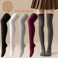 Women's Thigh High Socks Thermal Over The Knee Winter Solid Colour Warm Knit Socks Thick Cozy Long Socks for Women Cold Weather