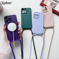 For Magsafe Magnetic Wireless Charging Neck Strap Rope Case For iPhone 17 16 15 12 11 13 14 Pro Max Mini Plus XR Silicone Cover