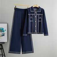 Loose Long Sleeve Collared Sweater And Pants Set Women's Casual Style Fashion 2025 Autumn Season Single Button Opening Cardigan