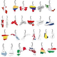 Real 925 Sterling Silver Fit Original Pan Charms Bracelet Color Enamel DOMINICAN Flag Map Bead For Making Women Berloque 2024