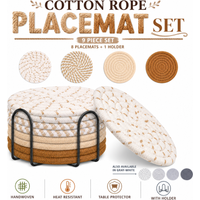 9 Piece Woven Placemats And Coasters Set With Holder Natural Jute Cotton Trivets For Hot Pots Boho Dining Table Decor