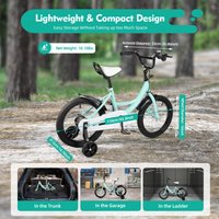 16Inch Green Kids Bike with Training Wheels & Dual Brakes, Carbon Steel Frame Children Bicycle for Children 3.28-4.42ft, Balance & Coordination Training