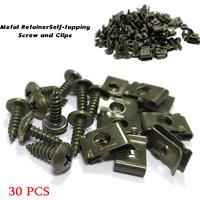 30pcs Car Motorcycle Scooter ATV Moped E-bike Plastic Cover Metal Retainer U-Type Clips Self-tapping Screws