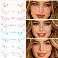8 Sheets Butterfly Fairy Freckles Temporary Tattoos - Vibrant Colorful Butterfly Designs with Floral & Star Accents,Face Tattoos